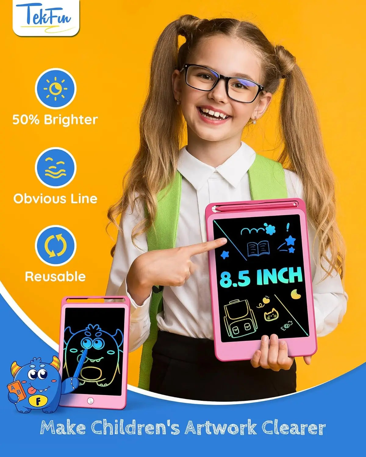 3 Pack 8.5 Inch Erasable Colorful LCD Writing Board Kids With Lanyard,Travel Educational Toy For Toys From 3 4 5 6 7