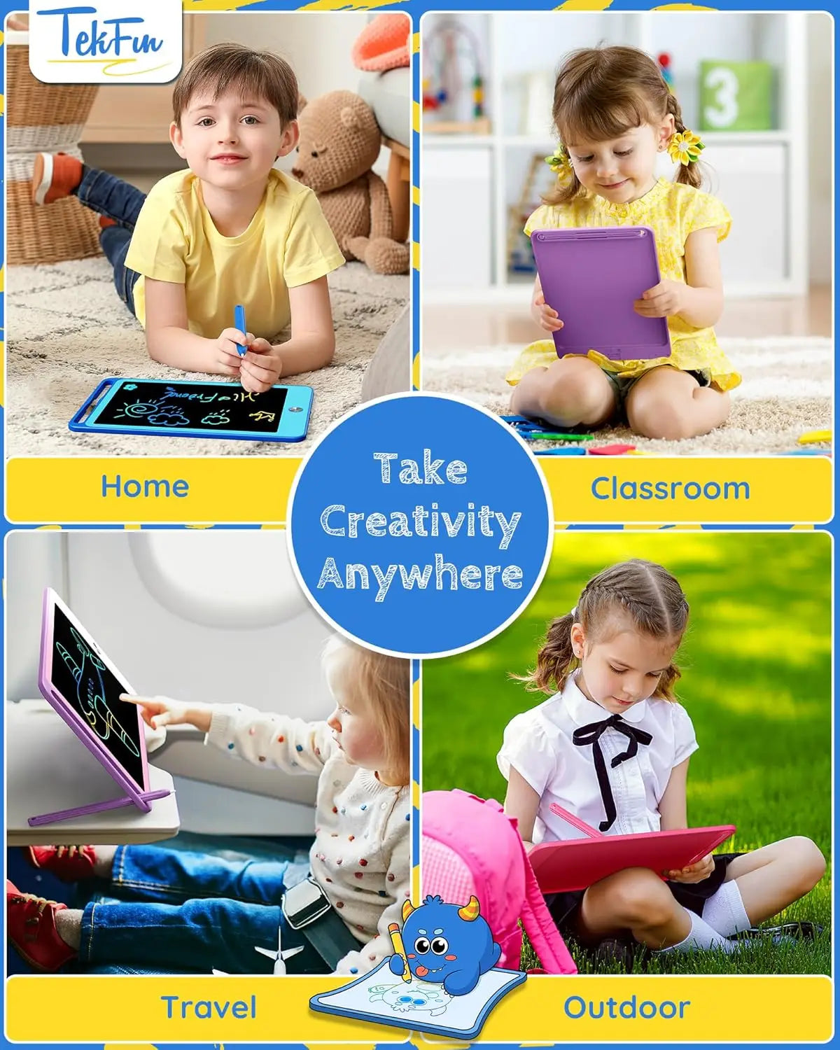3 Pack 8.5 Inch Erasable Colorful LCD Writing Board Kids With Lanyard,Travel Educational Toy For Toys From 3 4 5 6 7