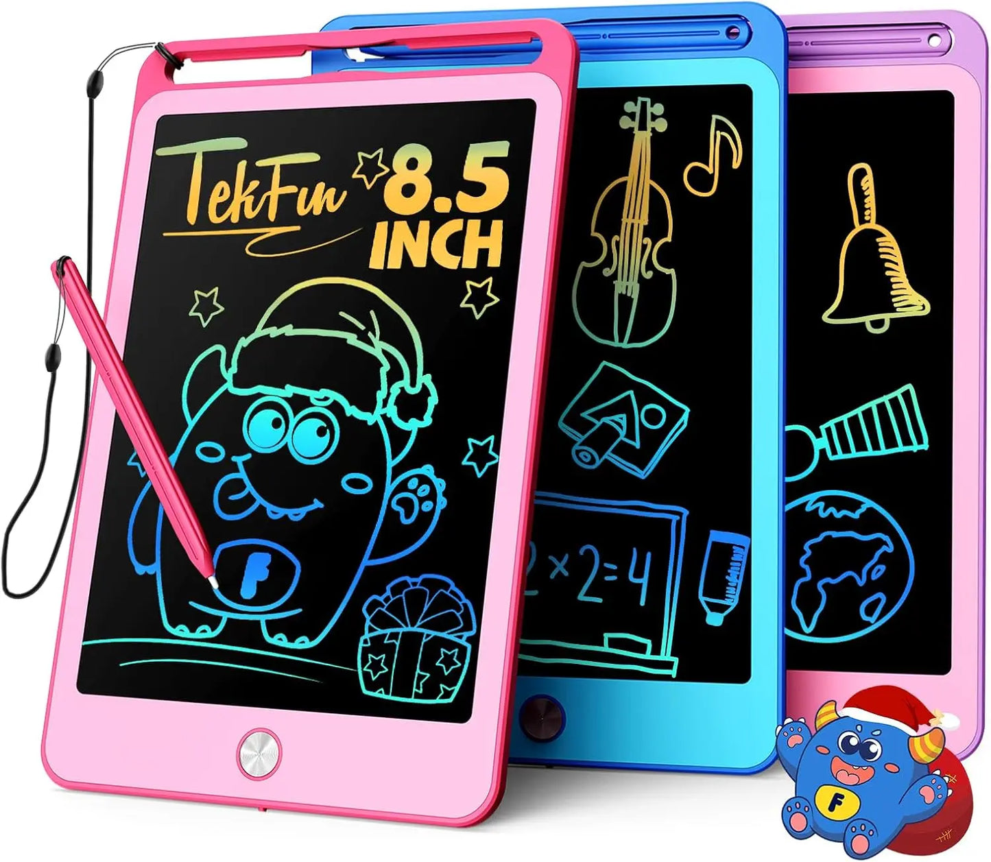 3 Pack 8.5 Inch Erasable Colorful LCD Writing Board Kids With Lanyard,Travel Educational Toy For Toys From 3 4 5 6 7