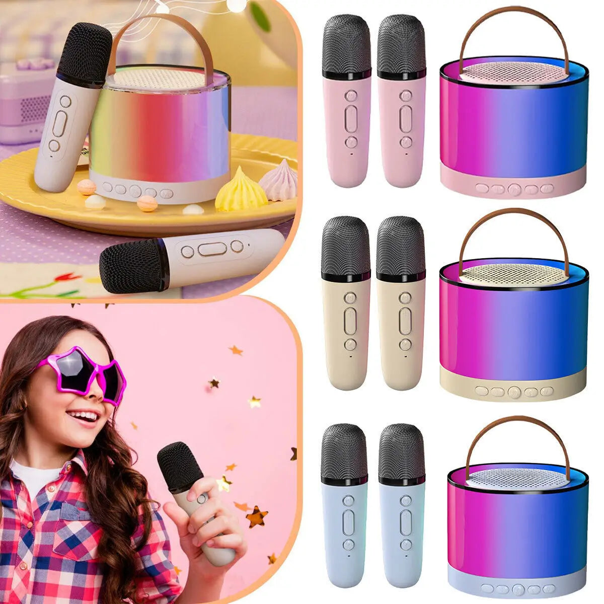Mini Karaoke Machine Portable Bluetooth-Speaker Wireless Microphones Kids Gift