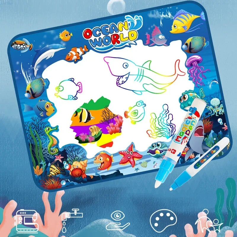 Magic Water Drawing Mat with Fluorescent Pen Painting Board Early Educational Toys Montessori Toys for Kids